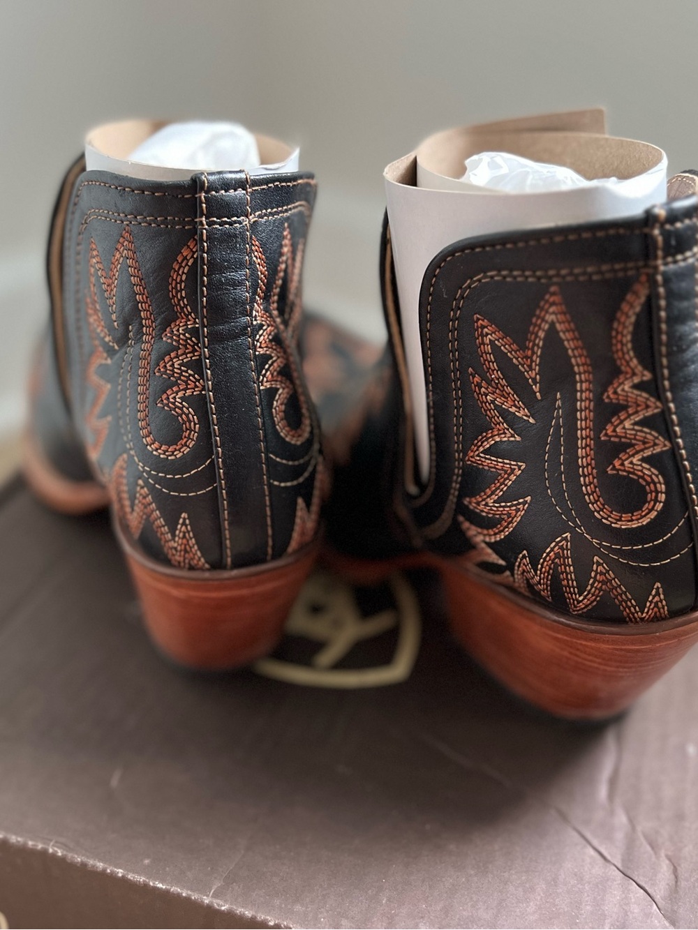Ariat Black Ankle Western Boots with Brown Accents - Picture 6 of 7